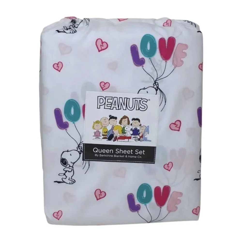 New! Peanuts LOVE BALOON Snoopy Queen 4 Pc Sheet Set By Berkshire Home